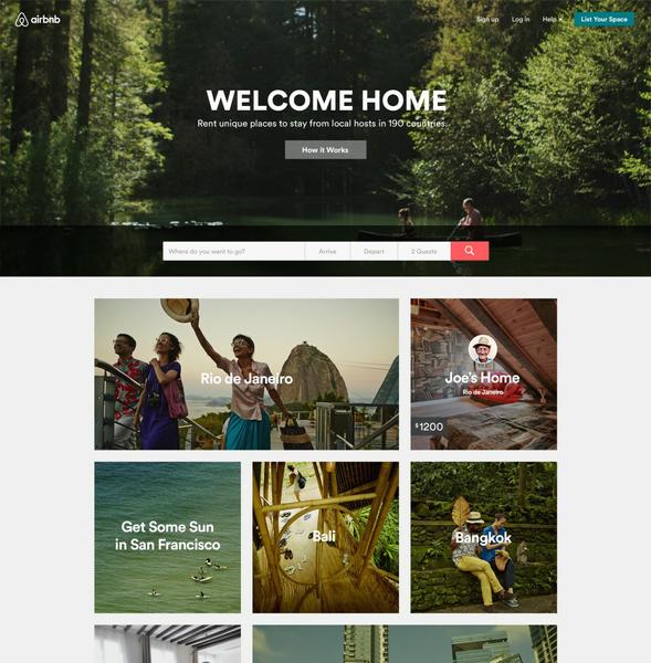 Screenshot showing Airbnb's home page.